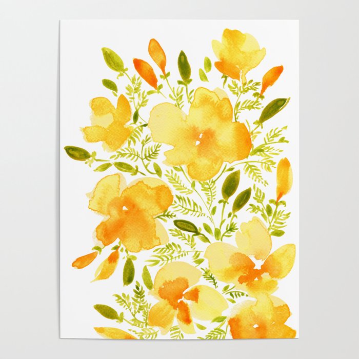 Watercolor California poppies (Quad set, #1) Poster