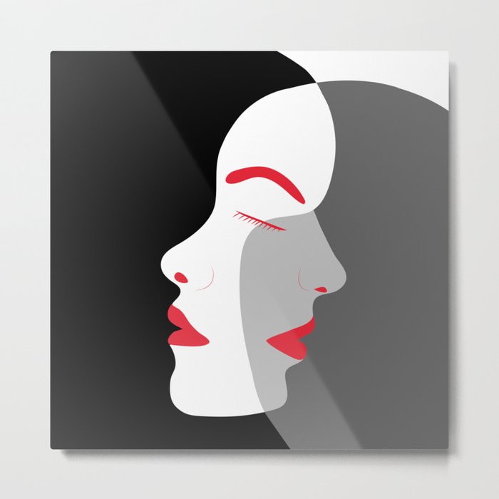 Women faces in white black grey and red Metal Print