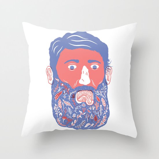 Flowers in Beard Throw Pillow