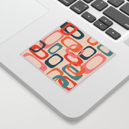 Overlapping Mid Century Modern Shapes in Pinks Oranges and Blue Greens Sticker