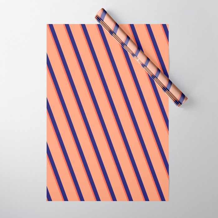 Midnight Blue, Red, and Light Salmon Colored Lines Pattern Wrapping Paper