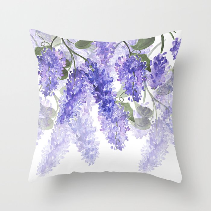 Purple Wisteria Flowers Throw Pillow