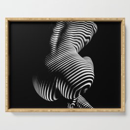0727s-MM Black and White Striped Fine Art Nude Woman Back Bottom Butt Abstracted Serving Tray
