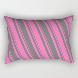 [ Thumbnail: Hot Pink and Dim Grey Colored Pattern of Stripes Rectangular Pillow ]