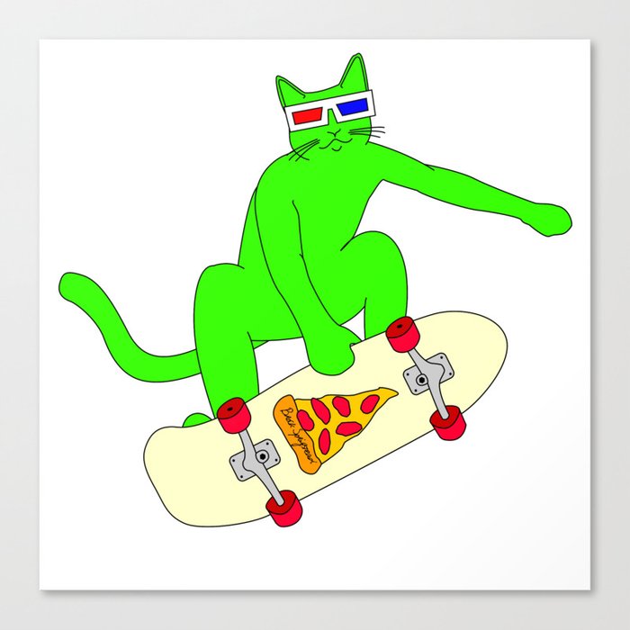 "Psychedelic Skateboarding Pizza Cat #3", by Brock Springstead Canvas Print