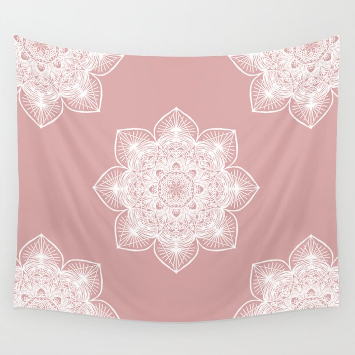 Pink Pastel Mandala Wall Tapestry By Halycyoniandesign