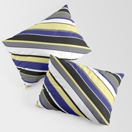 [ Thumbnail: Eye-catching Tan, Dim Gray, Midnight Blue, White, and Black Colored Pattern of Stripes Pillow Sham ]
