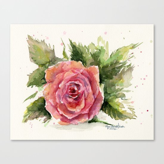 Red Rose Watercolor Pink Rose Flower Floral Art Canvas Print