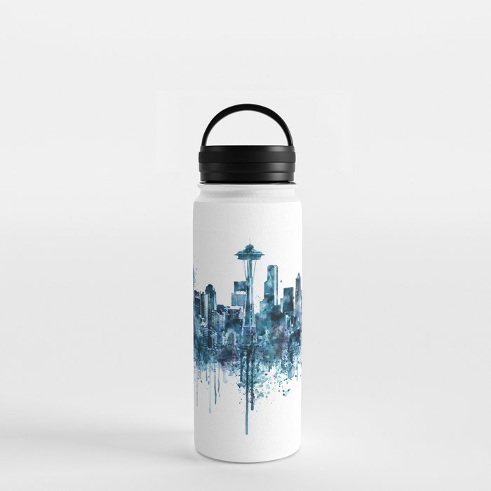 Seattle Skyline monochrome watercolor Water Bottle