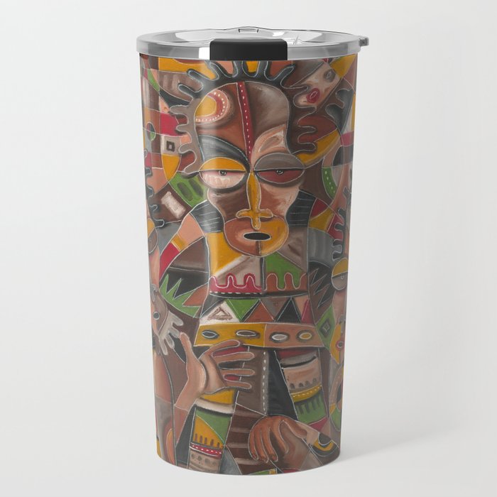 Mother Father and Child painting from Africa Travel Mug