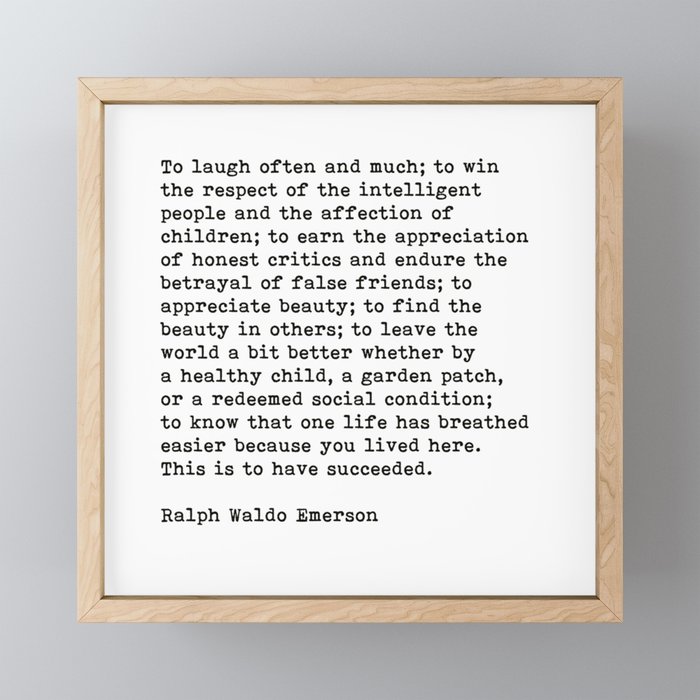 To Laugh Often And Much Ralph Waldo Emerson Quote Motivational Quote Framed Mini Art Print