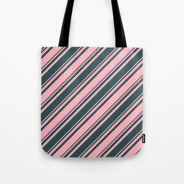 [ Thumbnail: Dark Slate Gray and Light Pink Colored Lined Pattern Tote Bag ]