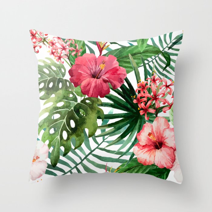 tropical hibiscus Throw Pillow