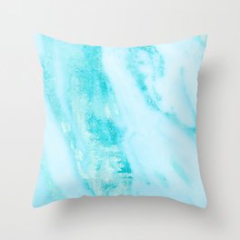 Shimmery Teal Ocean Blue Turquoise Marble Metallic Throw Pillow