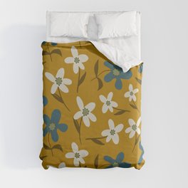 Abstract Hand Drawing Geometric Daisy Flowers and Leaves Repeating vintage Pattern Isolated Background  Duvet Cover