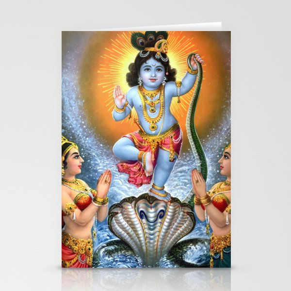 Lord Krishna Dancing on Snake Kaliya Stationery Cards