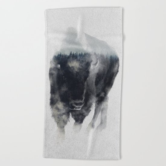 Bison In Mist Beach Towel