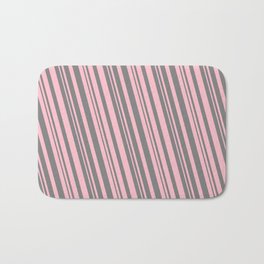 [ Thumbnail: Pink and Grey Colored Striped Pattern Bath Mat ]