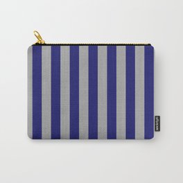 [ Thumbnail: Dark Gray & Midnight Blue Colored Lines Pattern Carry-All Pouch ]