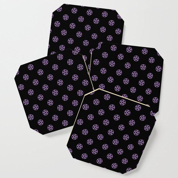 Purple Pentacle Pattern on Black Coaster