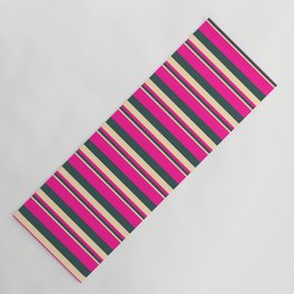 [ Thumbnail: Beige, Dark Slate Gray, and Deep Pink Colored Stripes/Lines Pattern Yoga Mat ]