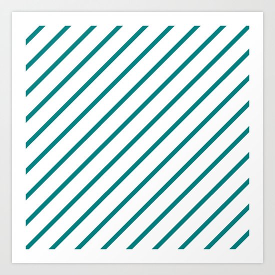 Diagonal Lines (Teal/White) Art Print