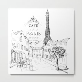 Cafe Paris Metal Print | France, Cafe, Black, Illustration, Paris, Graphicdesign, Digital, Village, Sketch, Street 