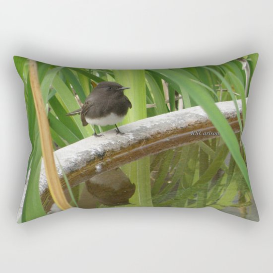 Black Phoebe at the Fountain Rectangular Pillow