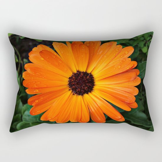 SMILE - DAISY FLOWER #3 #Orange #Raindrops Rectangular Pillow