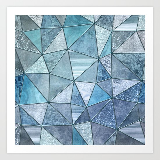 Blue Aqua Glamour Shiny Patchwork Art Print