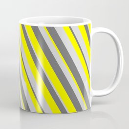 [ Thumbnail: Dim Grey, Yellow & Light Gray Colored Stripes/Lines Pattern Coffee Mug ]
