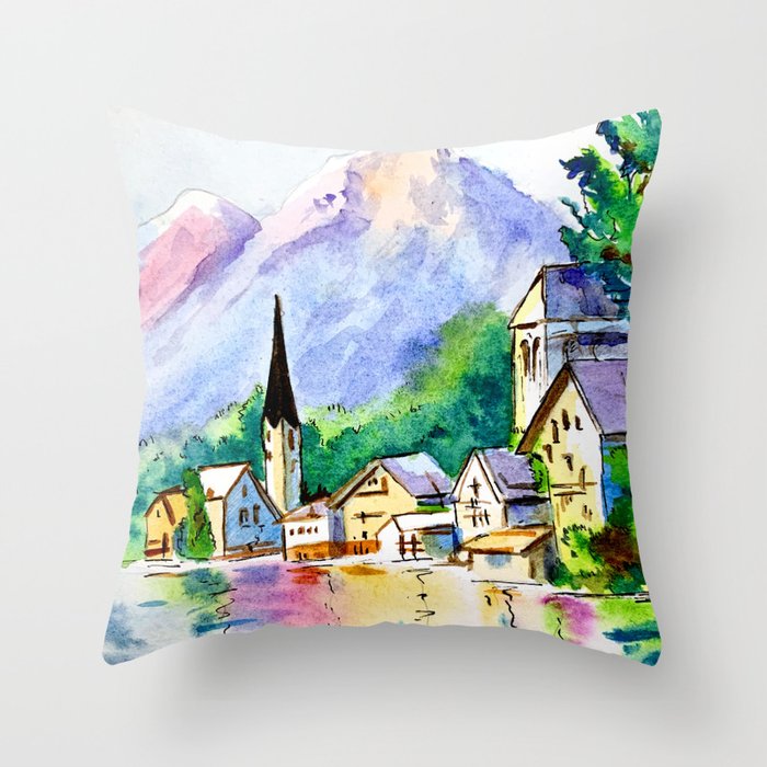 Hallstatt, Austria - Little village landscape Throw Pillow