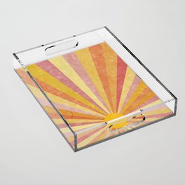Shine On | Boho Sun Ray Design | Yellow and Pink Sunshine Illustration Acrylic Tray