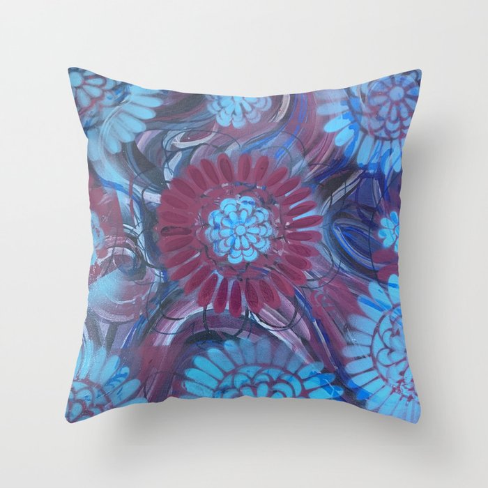 Turquoise and Fuchsia floral   Throw Pillow