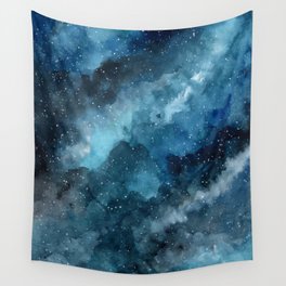 Blue Galaxy Watercolor Background Wall Tapestry