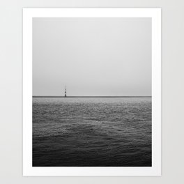Moody Lighthouse - Black & White fine art photo print of ocean, lighthouse and fog Art Print