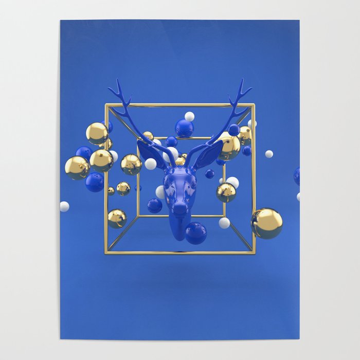 Deer in blue - Animal Display 3D series Poster