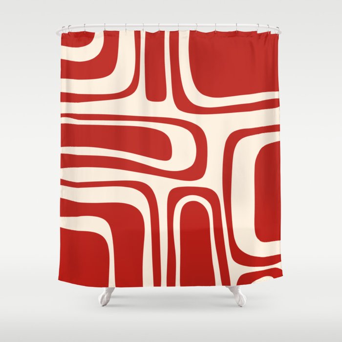 Palm Springs Retro Mid-Century Modern Abstract Minimalist Pattern Red and Almond Cream Shower Curtain