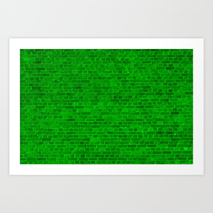 Acid Neon Lime Green Brick Wall Art Print
