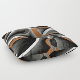 Eighties Orange White Grey Line Curve Pattern On Black Floor Pillow