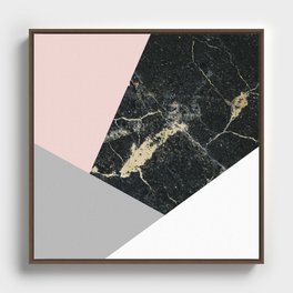 Grey Pink and Black Marble Color Block Framed Canvas