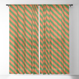 [ Thumbnail: Dark Green & Red Colored Lines/Stripes Pattern Sheer Curtain ]