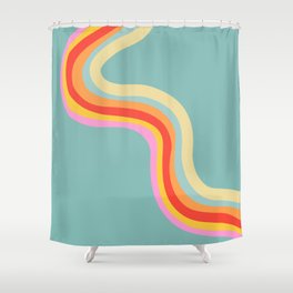 Groovy 70s Retro Rainbow Flow on Blue Shower Curtain