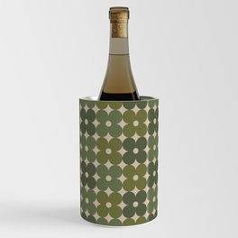 Retro Flower Geometric Pattern in Green Tones Wine Chiller