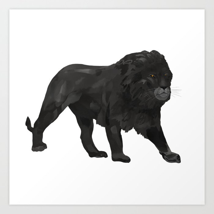 digital painting of a black lion Art Print