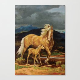 “Palomino Mare and Colt” Western Art Canvas Print