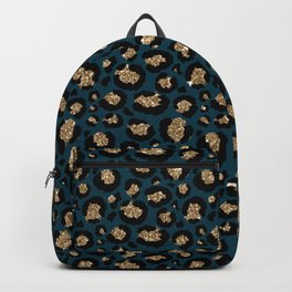 Dark Teal & Gold Leopard Print Backpack | Gold, Leopard Spots, Glitter, Big Cats, Print, Trending, Pattern, Graphicdesign, Cat, Golden 