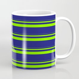 [ Thumbnail: Green & Midnight Blue Colored Stripes Pattern Coffee Mug ]