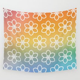 Modern White Daisies on Rainbow Colors Wall Tapestry