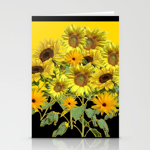 GOLDEN -BLACK SUNNY YELLOW SUNFLOWERS FIELD ART Stationery Cards